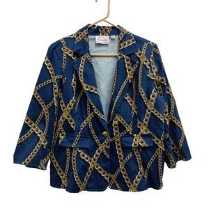 Linea by Louis Dell'Olio Blue and Gold Chain Blazer
